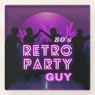 Retro 80s Disco Dance Party Neon Purple Funky Glass Coaster