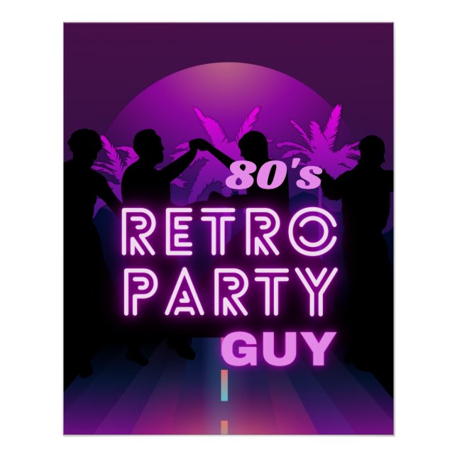 Retro 80s Disco Dance Party Neon Purple Funky Poster (Front)