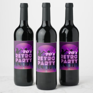 Retro 80s Disco Dance Party Neon Purple Funky Wine Label