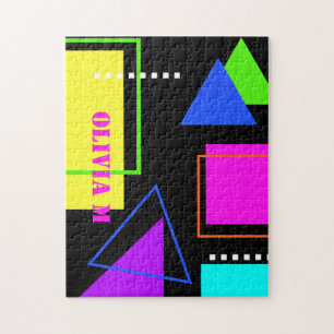 RETRO 80s FASHION NEON FLUORO BOLD GEOMETRIC NAMED Jigsaw Puzzle