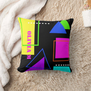 RETRO 80s FASHION NEON FLUORO BOLD GEOMETRIC PRINT Cushion