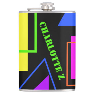 RETRO 80s FASHION NEON FLUORO BOLD GEOMETRIC PRINT Hip Flask