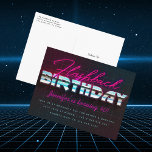 Retro 80s Flashback Birthday  Announcement Postcard<br><div class="desc">Neon "Flashback" over 80s style background and shiny chrome "Birthday" in futuristic type.  Customise with your details on front and back; add more photos and/or text to the back,  shown on postcard,  transfer to standard invitation or find one in my store.</div>