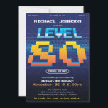Retro 80s Fun 80th Birthday Party Invitation<br><div class="desc">Retro 80s Fun 80th Birthday Party Invitation. Get ready to level up and celebrate a milestone birthday with our electrifying invitation design inspired by the iconic 80s retro game screens. Bursting with vibrant colours and nostalgic graphics, this invitation design brings the excitement and fun of gaming right to your celebration....</div>