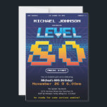 Retro 80s Fun 80th Birthday Party Invitation<br><div class="desc">Retro 80s Fun 80th Birthday Party Invitation. Get ready to level up and celebrate a milestone birthday with our electrifying invitation design inspired by the iconic 80s retro game screens. Bursting with vibrant colours and nostalgic graphics, this invitation design brings the excitement and fun of gaming right to your celebration....</div>
