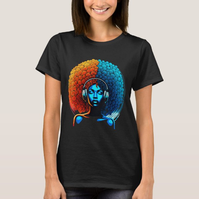 Retro 80s Funk Afro Girl Disco Soul African Americ T-Shirt (Front)