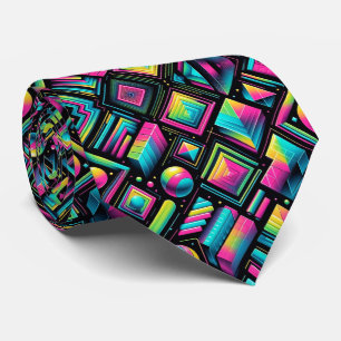 Retro 80s Funky Shapes Neon Neck Tie