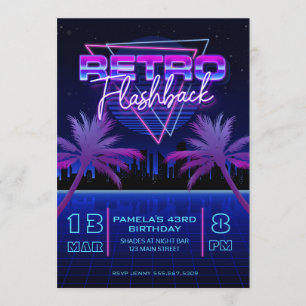Retro 80's Futuristic Grid Birthday Invitation