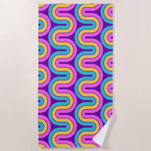 Retro 80s Geometric Gradient Wave Design Beach Towel