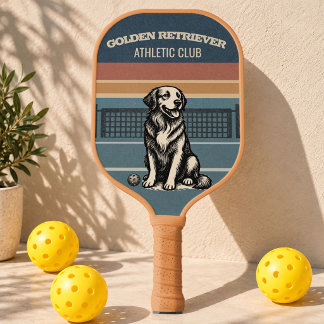 Retro 80s Golden Retriever Dog Lover Pickleball Paddle