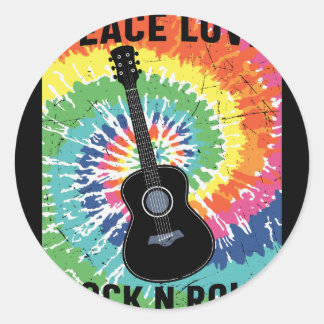 Retro 80s Hippie Peace Love Rock N Roll Classic Round Sticker