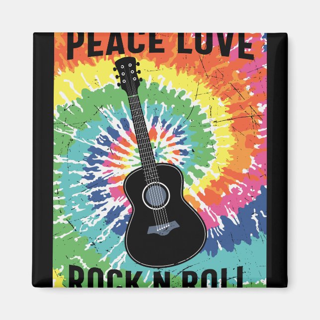 Retro 80s Hippie Peace Love Rock N Roll Magnet (Front)