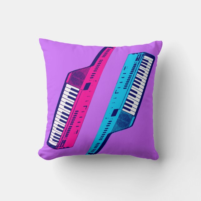 Retro 80s Keytar Synthesizer Cushion (Front)