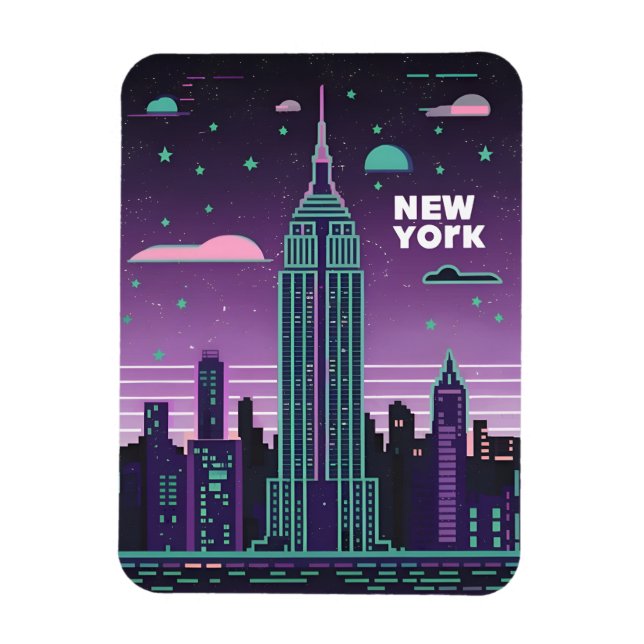 Retro 80s Lo-Fi Vaporwave Empire State Building  Magnet (Vertical)