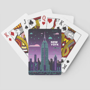 Retro 80s Lo-Fi Vaporwave Empire State Building  Playing Cards