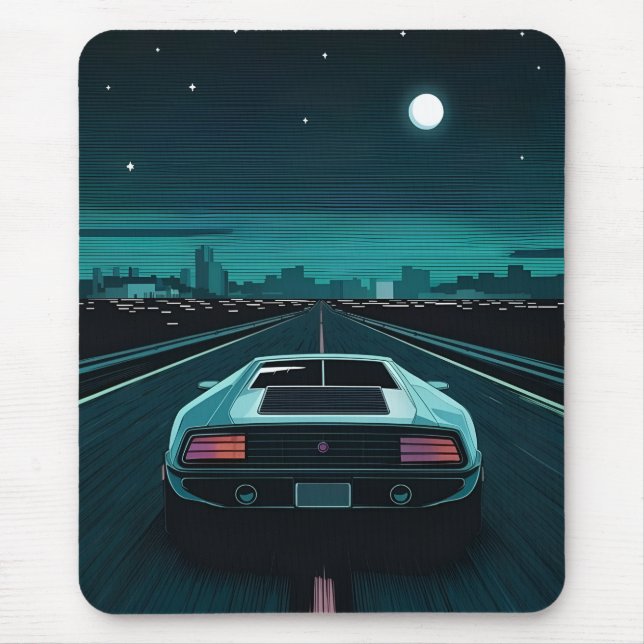 Retro 80s Lo-Fi Vaporwave Futuristic Supercar Mouse Pad (Front)