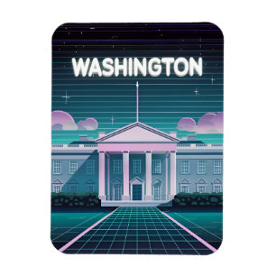 Retro 80s LoFi Synthwave White House Washington DC Magnet