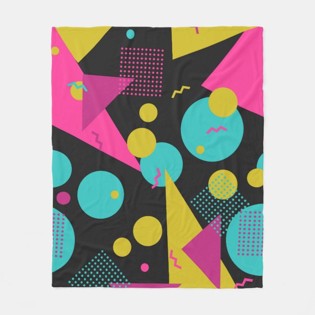 Retro 80s Memphis Geometric Design Fleece Blanket (Front)