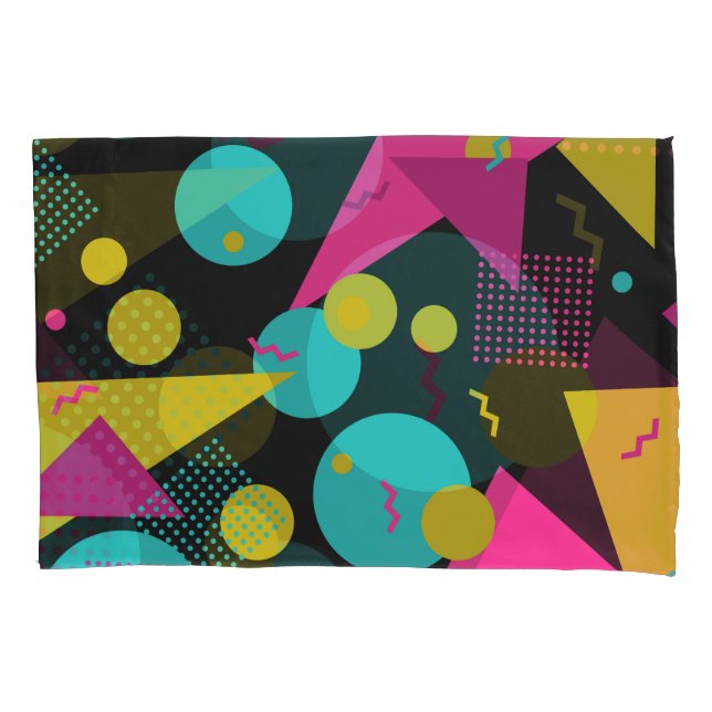 Retro 80s Memphis Geometric Design Pillowcase (Front)