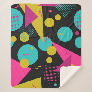 Retro 80s Memphis Geometric Design Sherpa Blanket