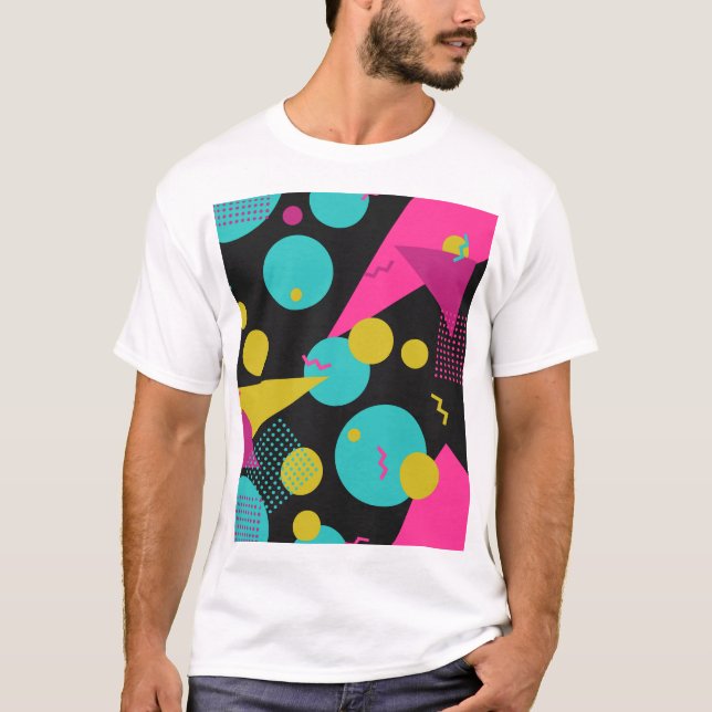 Retro 80s Memphis Geometric Design T-Shirt (Front)