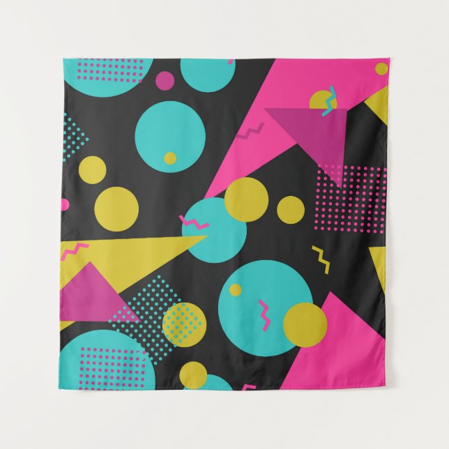 Retro 80s Memphis Geometric Design Tapestry (Front)