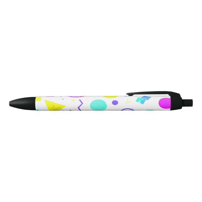 Retro 80s Memphis Geometric Pattern Black Ink Pen (Top)
