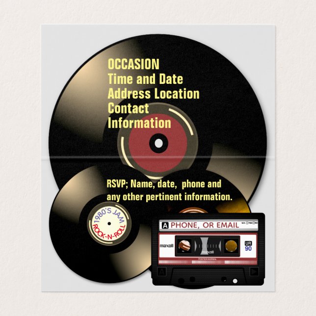 Retro 80's Mix Tape Cassettes and Records (Inside Unfolded)