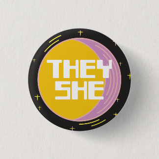 Retro 80s Moon They/She Pronouns 3 Cm Round Badge