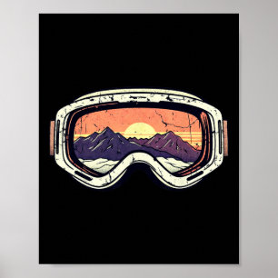 Retro 80s Mountain Sunset Ski Snowboard Goggles Sk Poster