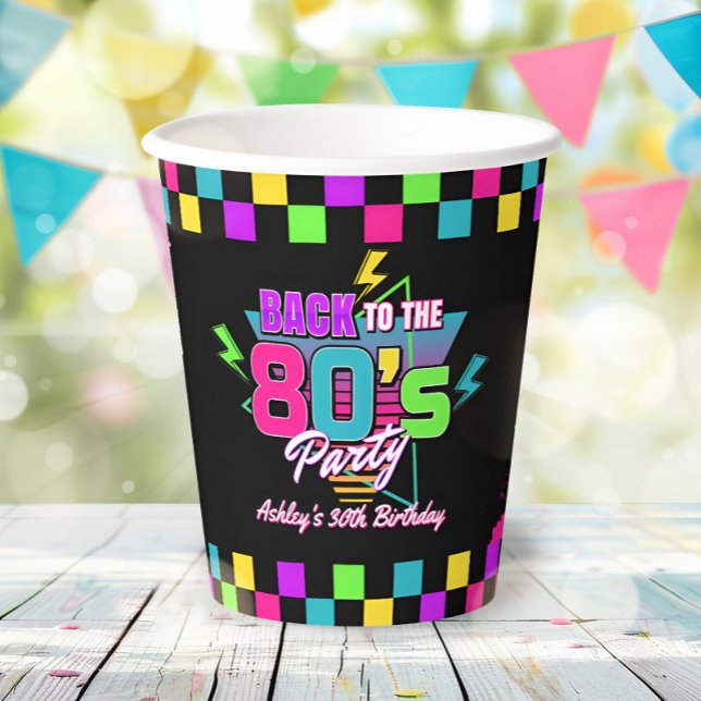 Retro 80's Neon Birthday Party Paper Cups (Creator Uploaded)