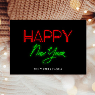 Retro 80s Neon lights Happy New Year Holiday Card