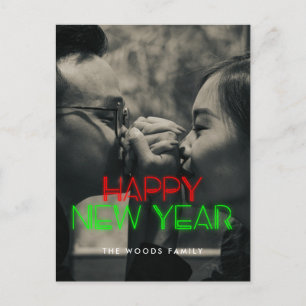 Retro 80s Neon lights Happy New Year photo Holiday Postcard