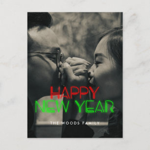 Retro 80s Neon lights Happy New Year photo Holiday Postcard