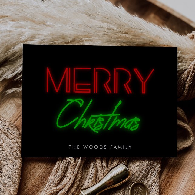 Retro 80s Neon lights Merry Christmas Holiday Card (Creator Uploaded)