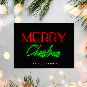 Retro 80s Neon lights Merry Christmas Holiday Postcard