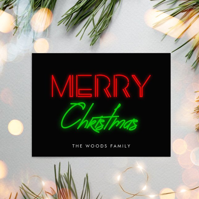 Retro 80s Neon lights Merry Christmas Holiday Postcard (Creator Uploaded)