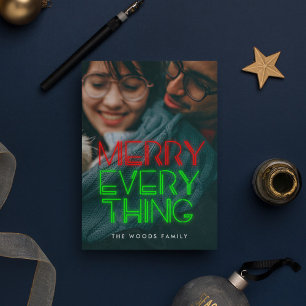 Retro 80s Neon Lights Merry Everything Photo Holiday Card