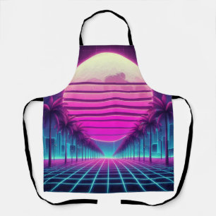 retro, 80s neon moon/palms apron