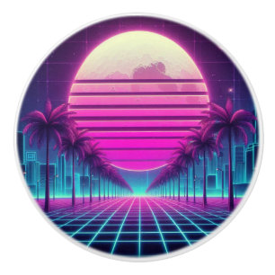 retro, 80s neon moon/palms ceramic knob