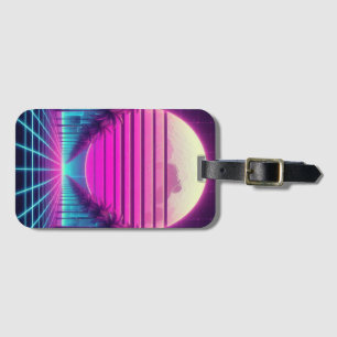 retro, 80s neon moon/palms luggage tag