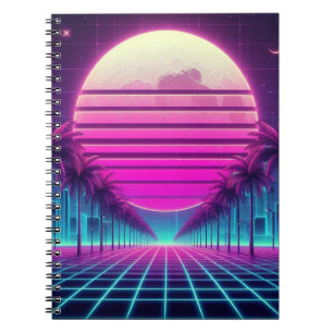 retro, 80s neon moon/palms notebook