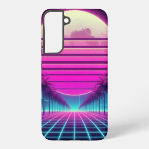 retro, 80s neon moon/palms samsung galaxy case