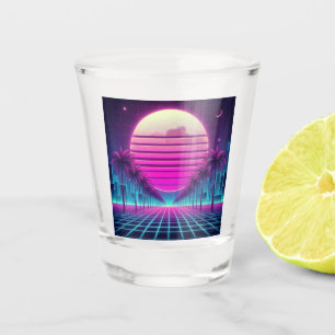retro, 80s neon moon/palms shot glass