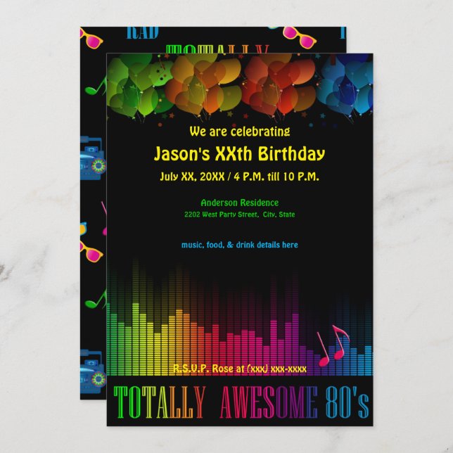 Retro 80's Neon Party Invitation (Front/Back)