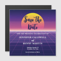 Retro 80s Neon Purple Save the Date Magnet Card