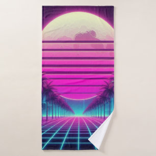 retro, 80s neon sun palms bath towel