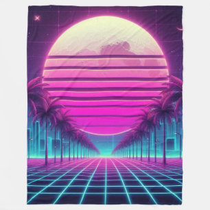 retro, 80s neon sun/palms fleece blanket