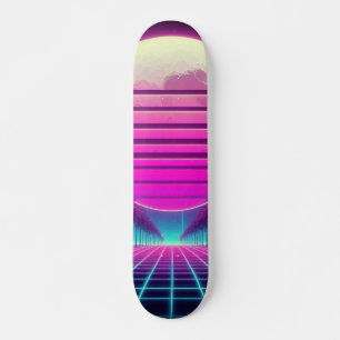 retro, 80s neon sun skateboard