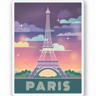 Retro 80s Neon Synthwave Eiffel Tower Paris France